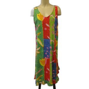 JAMS WORLD Floral Print VINTAGE Dress Sz M Artsy Tropical 90s Made in Hawaii USA